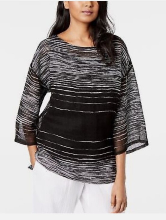 Eileen Fisher Tops - Eileen Fisher Illusion Organic Linen Mesh Bateau Neck Top Black Small